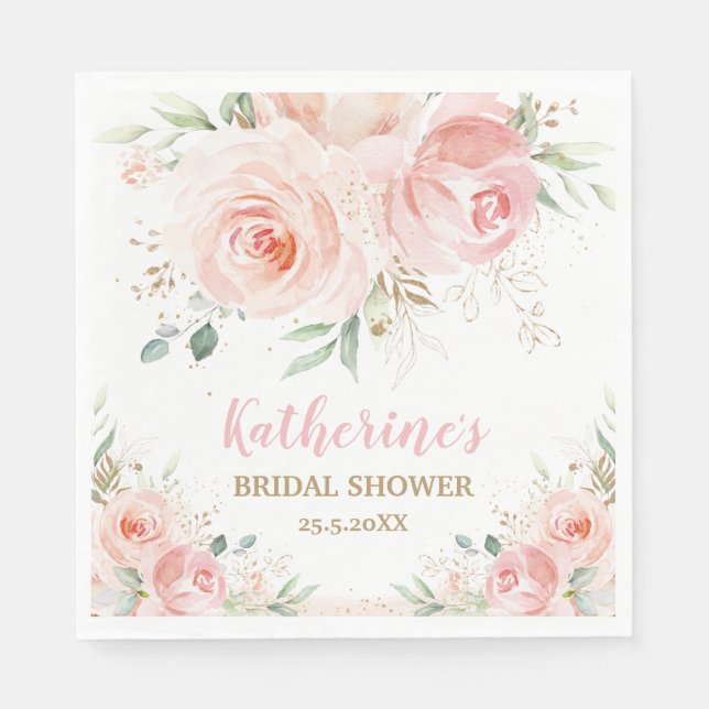 Blush Pink Floral Bridal Baby Shower Birthday Napkin (Front)