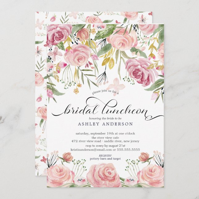 Blush Pink Floral Bridal Luncheon Invitation (Front/Back)