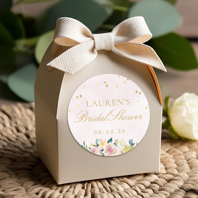 Blush Pink Floral Bridal Shower Favour Classic Round Sticker (Creator Uploaded)