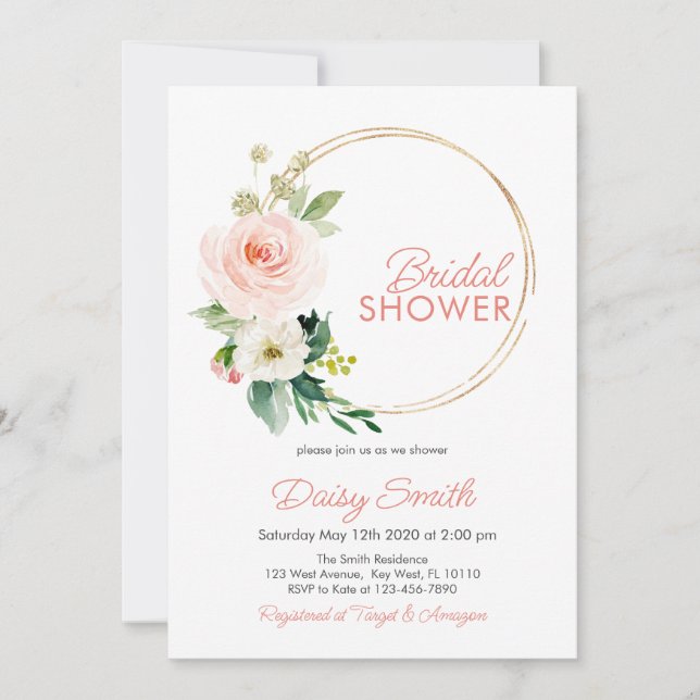 Blush Pink Floral Bridal Shower Invitation (Front)