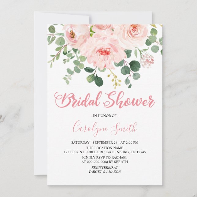 Blush Pink Floral Bridal Shower Invite Template (Front)