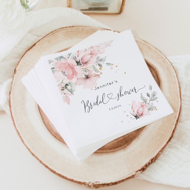 Blush pink floral bridal shower napkin (Creator Uploaded)
