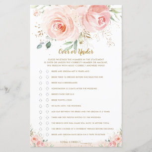 Blush Pink Floral Bridal Shower Over or Under Game