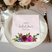 Blush Pink Floral Bridal Shower Paper Napkin