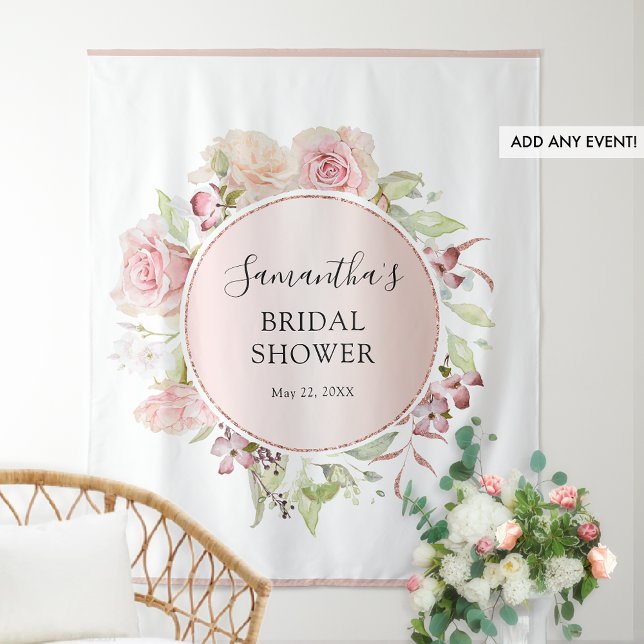 Blush Pink Floral Bridal Shower Photo Backdrop Tapestry (Creator Uploaded)