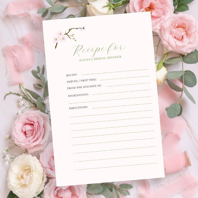 Blush pink floral bridal shower recipe card (Creator Uploaded)