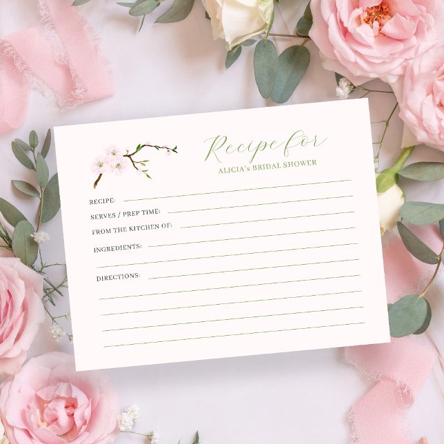 Blush pink floral bridal shower recipe  enclosure card (Creator Uploaded)