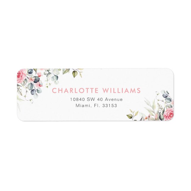 Blush Pink Floral Bridal Shower Return Address (Front)
