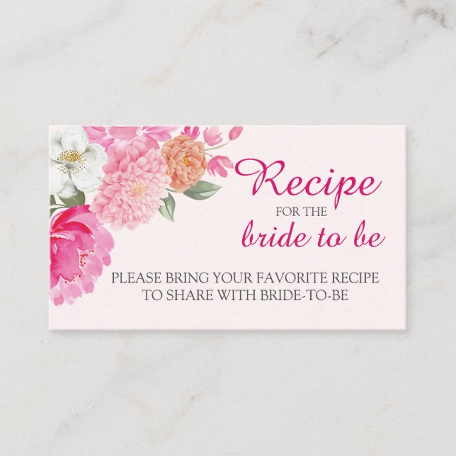 Blush pink Floral Bridal Shower Share A Recipe  Enclosure Card (Front)