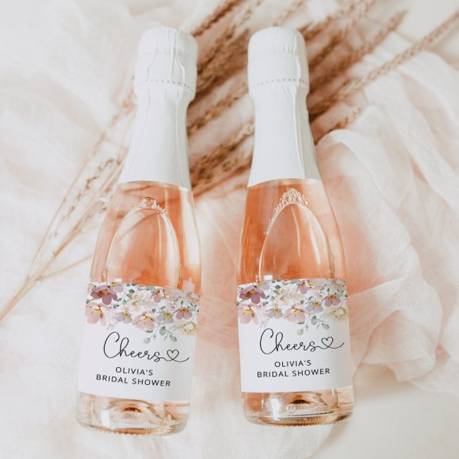 Blush pink floral bridal shower sparkling wine label (Creator Uploaded)