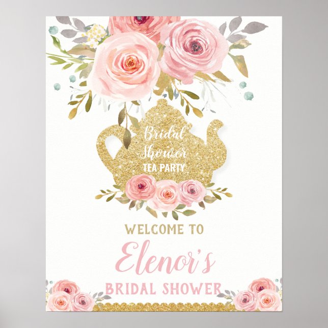 Blush Pink Floral Bridal Shower Tea Party Welcome Poster (Front)
