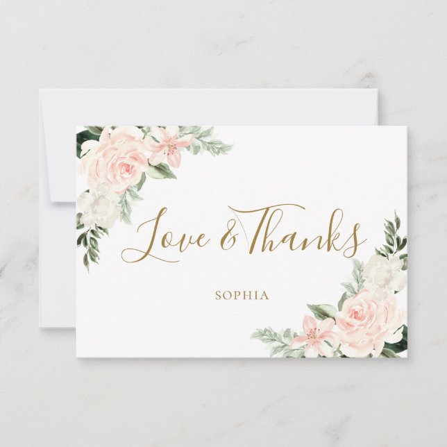 Blush Pink Floral Bridal Shower Thank You Card (Front)