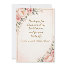 Blush Pink Floral Bridal Shower Thank You Card