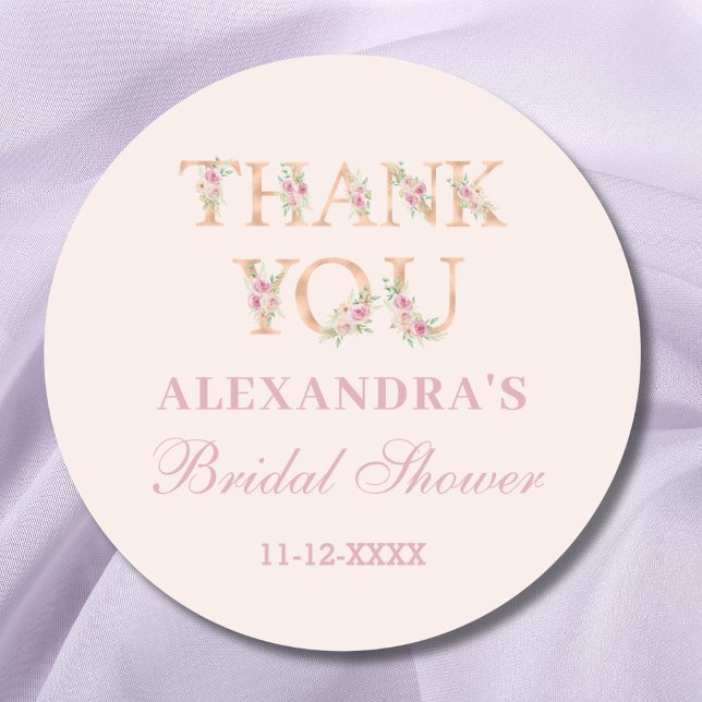 Blush Pink Floral Bridal Shower Thank You Classic Round Sticker (Creator Uploaded)