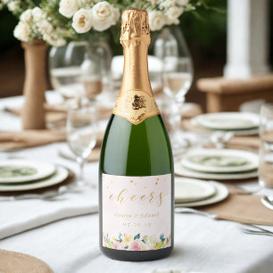 Blush Pink Floral Bridal Shower Wedding Wine Sparkling Wine Label