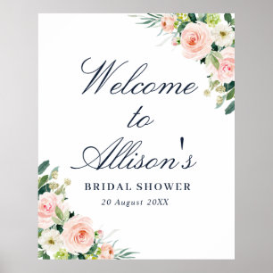 blush pink floral bridal shower welcome sign