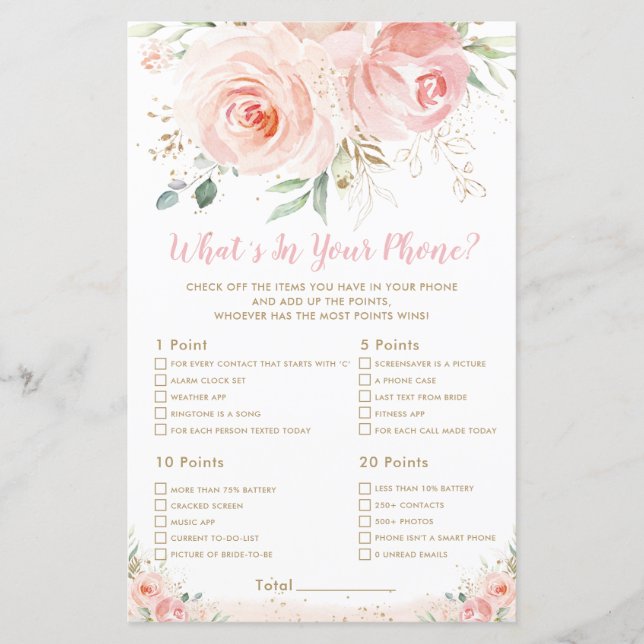 Blush Pink Floral Bridal What's In Your Phone Game (Front)