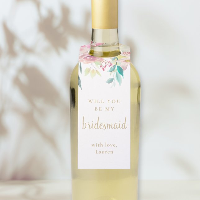 Blush Pink Floral Bridesmaid Proposal Bottle Tag (Creator Uploaded)