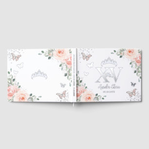 Blush Pink Floral Butterflies Silver Quinceañera Guest Book