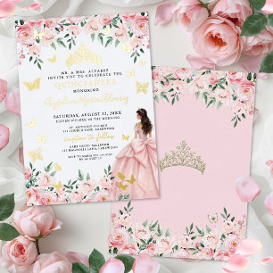 Blush Pink Floral Butterfly Quinceanera Gold
