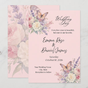 Blush Pink Floral Butterfly Wedding Invitation