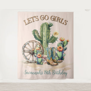Blush Pink Floral Cactus Desert Scene Party Tapestry