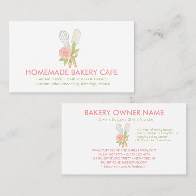 Blush Pink Floral Cake Bakery Catering Business Card (Front/Back)