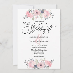 Blush Pink Floral Calligraphy Wedding Invitation