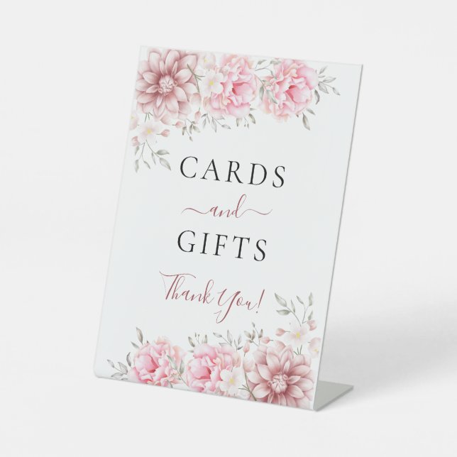 Blush Pink Floral Cards and Gifts Pedestal Sign (Front)
