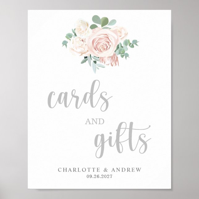 Blush Pink Floral Cards and Gifts Wedding Sign (Front)