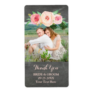 Blush Pink Floral Chalkboard Photo Wedding Label