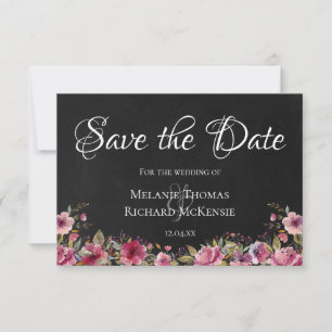 Blush Pink Floral Chalkboard Save the Date Card