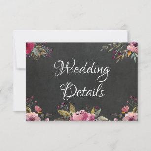 Blush Pink Floral Chalkboard Wedding Info Card
