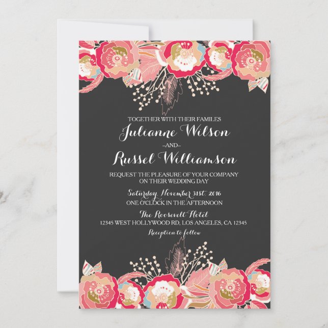 Blush Pink Floral & Chalkboard Wedding Invitation (Front)
