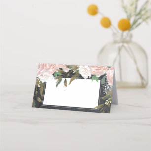 blush pink floral chalkboard wedding place card