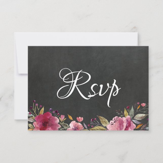 Blush Pink Floral Chalkboard Wedding Rsvp Card (Front)