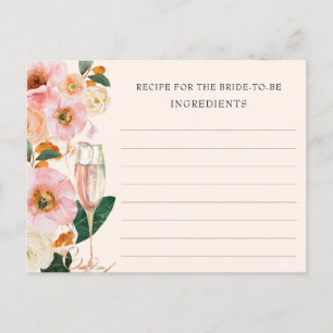 Blush Pink Floral Champagne Recipe For The Bride Postcard