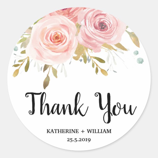 Blush Pink Floral Chic Wedding Favour Stickers (Front)