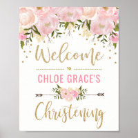 Blush Pink Floral Christening Welcome Sign Decor