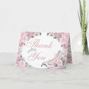 Blush Pink Floral Cinderella Quinceañera Birthday Thank You Card