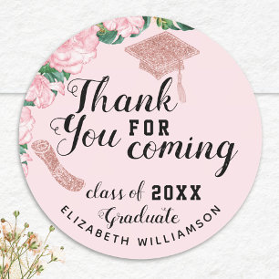 Blush Pink Floral Class of 2025 Graduate Thank You Classic Round Sticker