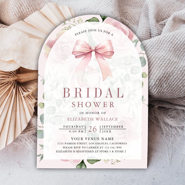  Blush Pink Floral Coquette Bow Arch Bridal Shower Invitation (Creator Uploaded)