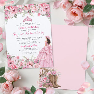 Blush Pink Floral Country Cowgirl Quinceanera Invitation