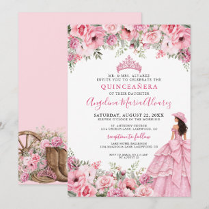 Blush Pink Floral Country Cowgirl Quinceanera Invitation