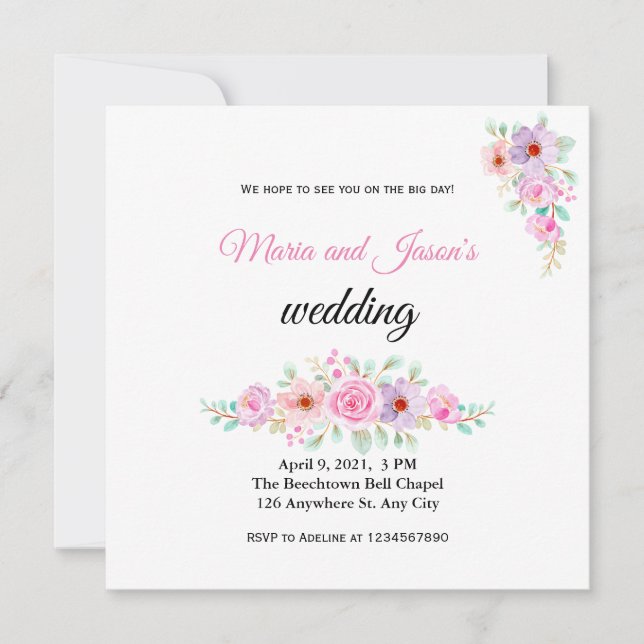 Blush Pink Floral Country Wedding Invitation (Front)