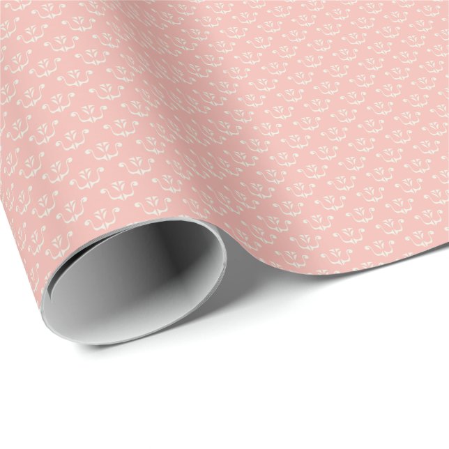 Blush Pink Floral Crest and Cream Wrapping Paper (Roll Corner)