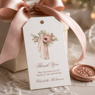 Blush Pink Floral Cross Baptism Gift Tags