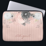 Blush Pink Floral Custom Name Laptop Sleeve<br><div class="desc">Girly white floral and millennial pink script typography.</div>