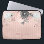 Blush Pink Floral Custom Name Laptop Sleeve<br><div class="desc">Girly white floral and millennial pink script typography.</div>
