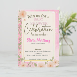 Blush Pink Floral Design Baby Shower Invitation